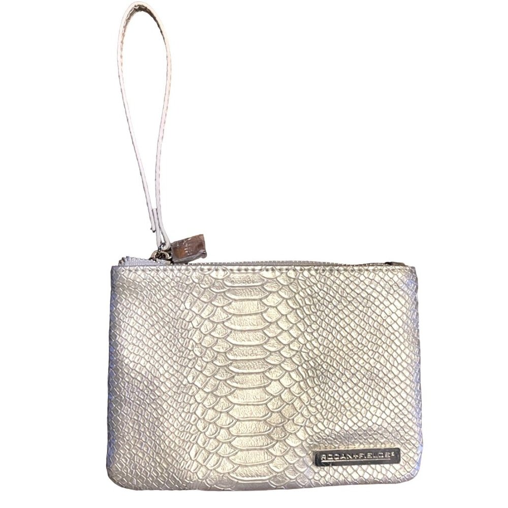 Rodan + Fields Wristlet Silver Pouch Faux Snakeskin Cosmetic Travel Case Small